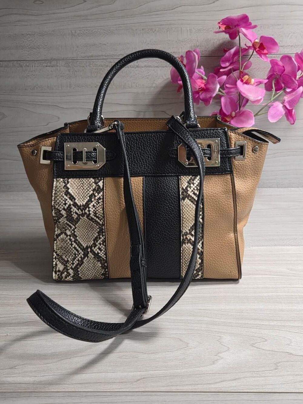 Nine West Colorblock Snakeskin Satchel Handbag Crossbody Bag